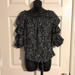 Express Printed Off The Shoulder Bubble Sleeve Tie Front Blouse Size Small